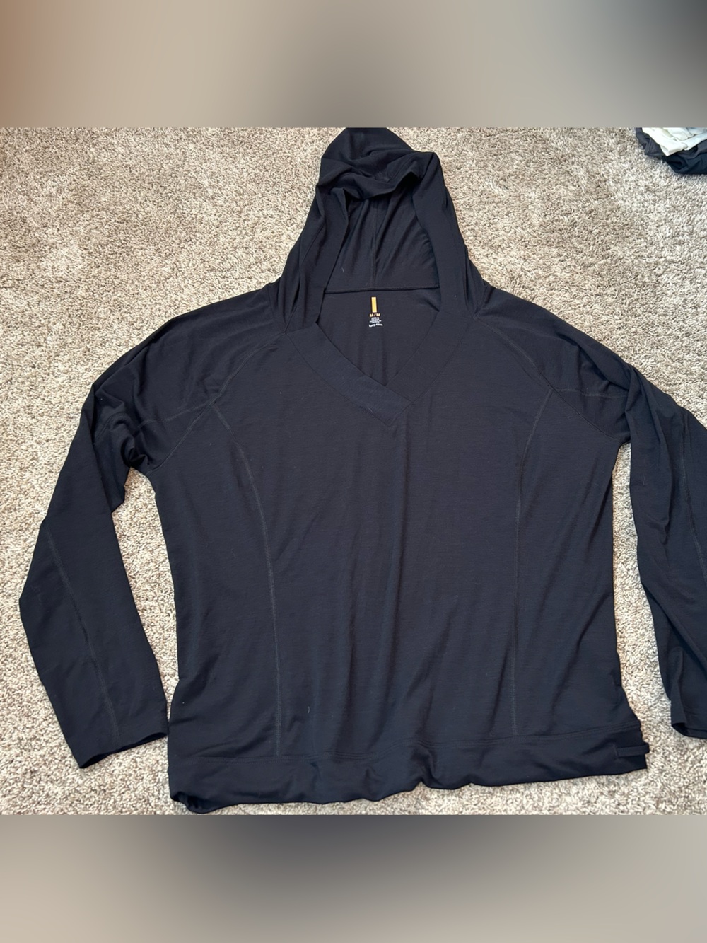 Lucy Activewear Black V-Neck Thin Lightweight Hooded Running Shirt Top Size M